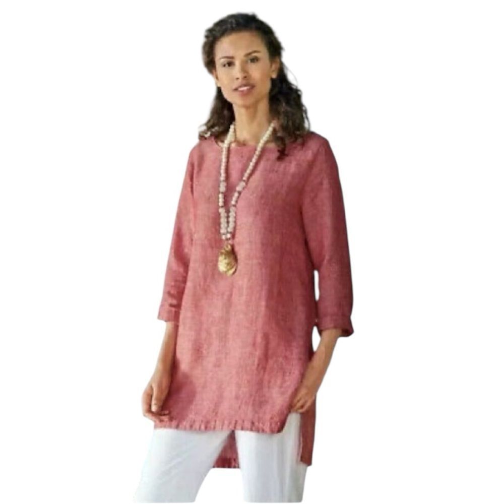 Soft Surroundings Sorbetti Linen Tunic Top Marled Red Lagenlook Sz S